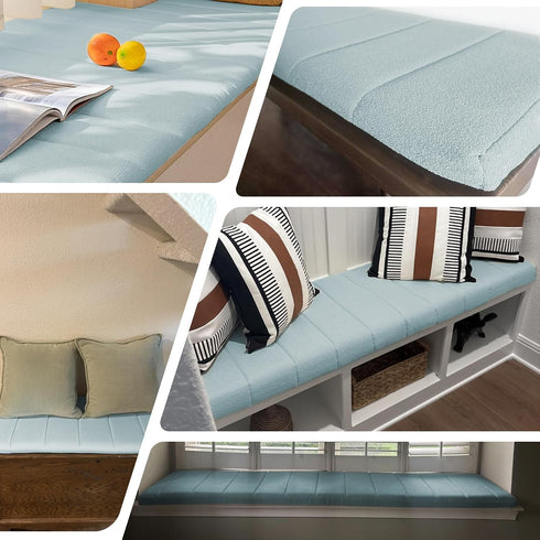 KJEKT 1.6x20x16 50D Bench Cushion Indoor Teddy Plush White Firm Foam Insert Non-Slip & Durable.Easy Clean for Entryway
