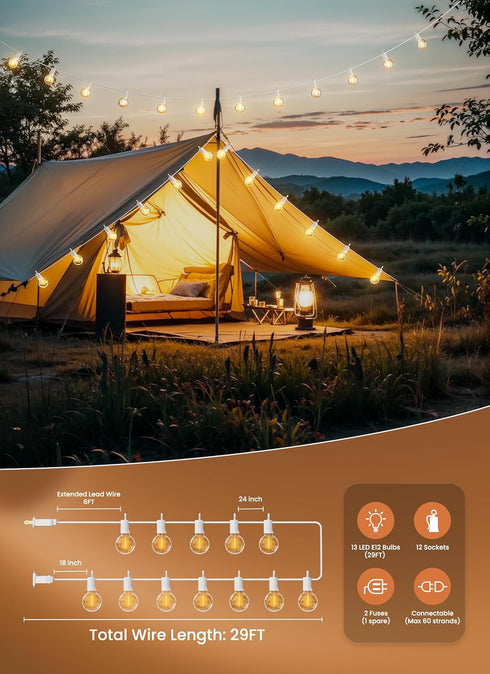 29 G40 Bulbs, Commercial Brightown Feet LED Outdoor String Lights with Shatterproof Edison Connectable and Weatherproof