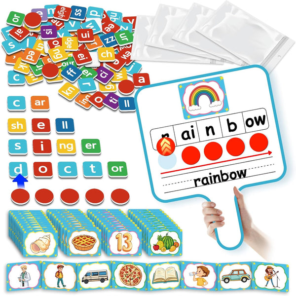 Laffunz Phonemic Awareness Elkonin Boxes Dry Erase Board, Magnetic Letter Tiles Spelling Reading