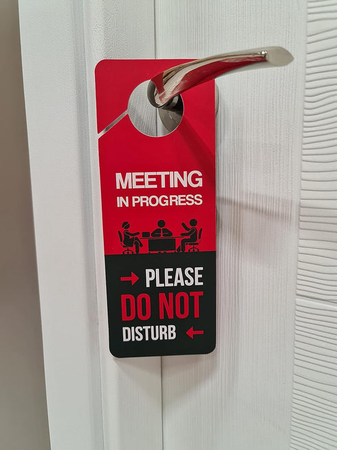 Meeting In Progress Do Not Disturb Door Hanger Sign, 2 Pack, Double Sided, Ideal for Offices and Online Sessions