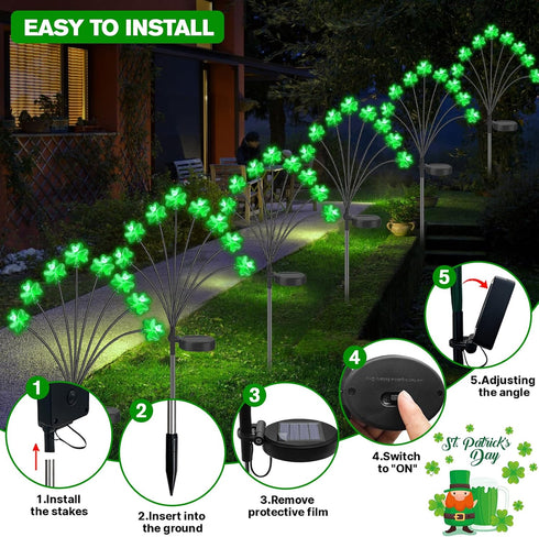8 1 2 St. Patrick's Day Shamrock Pathway Lights, in Lucky Clover Light with Lighting Modes, Green Firefly Outdoor Decor