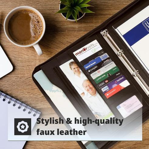 H&S A4 Zipped Conference Folder Padfolio Folio Case Business Faux Leather Document Bag Portfolio - Ring Binder by H&S