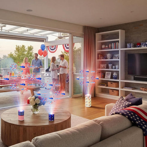 3 4th Baquler Pcs Independence Day Flameless Projector Candle with Remote Timer - American Flag Patriotic Projector