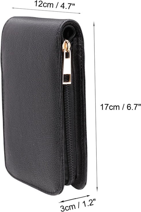 Fountain Roller Ball Pen Case Holder, PU Leather Bag for 12 Pens, Color Black