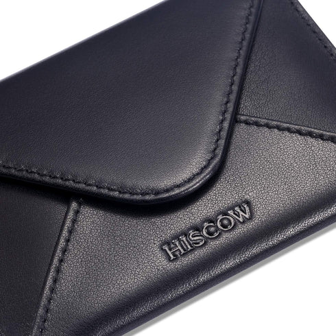 HISCOW Italian Calfskin Envelope Business Card Case with Magnet Closure (Black)