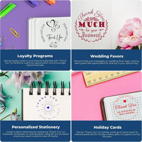 Packages, 1-5/8" Personalized Thanks Custom Stamp for Small Business - Pre-Inked Elegant Gratitude Pre-Inked Thank You