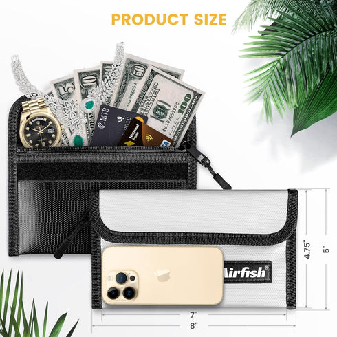 Fireproof Money Bag, 5 x 8 inches Waterproof Cash Bag with Zipper for Valuables