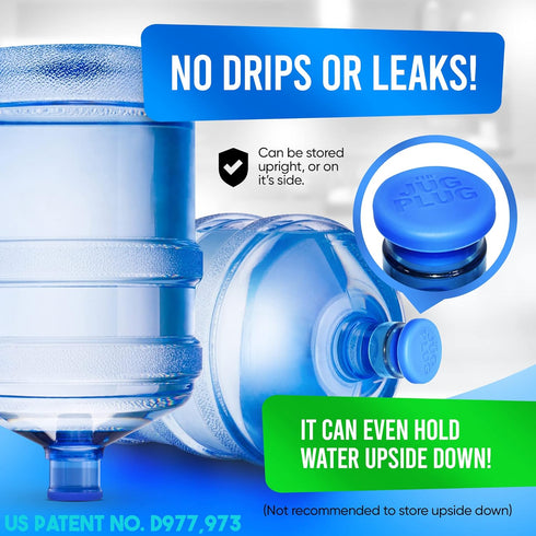 Jug Plug The Original 5 Gallon Water Jug Cap - Reusable No Spill Silicone Lid Fits 55mm Bottles - 3 Pack
