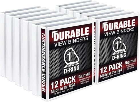 Samsill Durable 1 Inch Binder, D Ring Customizable Clear View Cover, White, 12 Pack, Each Holds 225 Pages