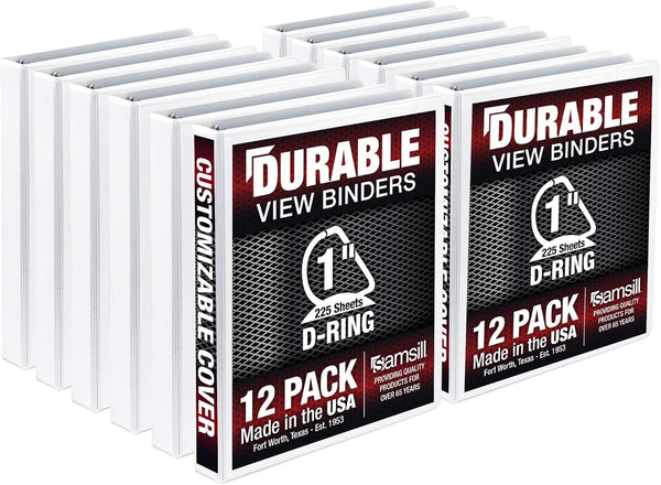 Samsill Durable 1 Inch Binder, D Ring Customizable Clear View Cover, White, 12 Pack, Each Holds 225 Pages