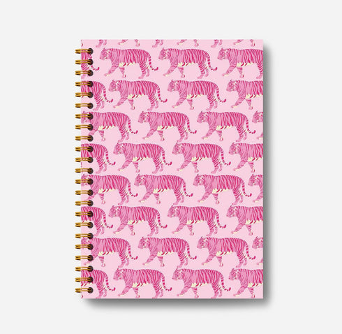 Hot Pink Journal Notebook - Preppy Tiger Spiral Notebook with 164 Pages, 5.5" x 8.3"