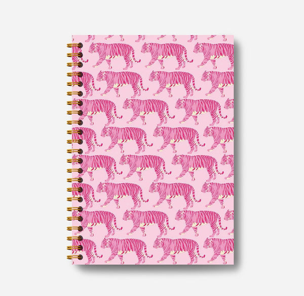 Hot Pink Journal Notebook - Preppy Tiger Spiral Notebook with 164 Pages, 5.5" x 8.3"