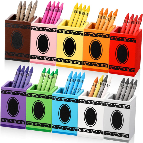 Threehoney 10 Pcs Crayon Organizer Crayon Box Shaped Crayon Holder Wooden Colored Pen