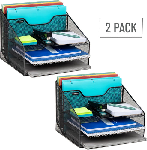 Mind Reader File Organizer, Set of 2, Metal Mesh Desk Organizer, Storage Paper Tray, 12.5"L x 11.5"W x 9.5"H, Black