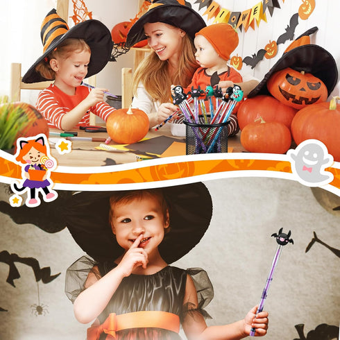 Qilery 96 Pcs Halloween Pencils Bulk with Top Eraser, Stackable Non-Sharpening Push Pencils for Kids Halloween Party