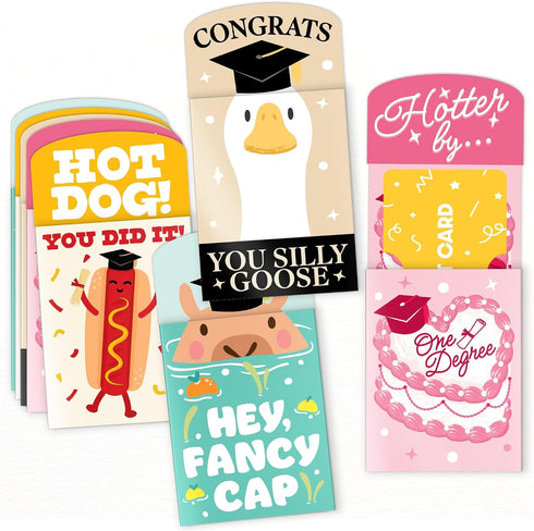 Big Dot of Happiness Assorted Funny Graduation Gift Card Holders with Envelopes,