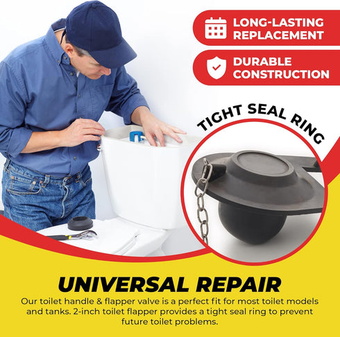 Qualihome Front Mount Chrome Toilet Handle Replacement Kit with 2 Inch Universal Flapper
