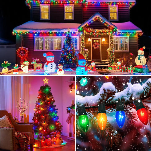 25Ft Lights,C9 26 Bulbs (1 Multicolor Christmas Christmas Lights Outdoor with Clear Glass Colorful Spare), Hanging