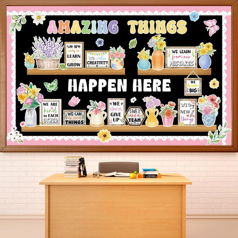 74pcs Spring Bulletin Board Decorations Set Flower Bookshelf Bulletin Board Amazing Things