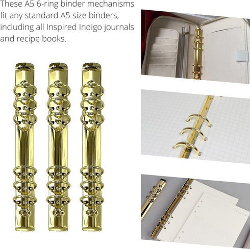Performore 3 Pack A5 Notebook Mechanism Replacement Kit, 20mm 6-Ring Metal Binder Mechanisms for Loose Leaf Notebook,