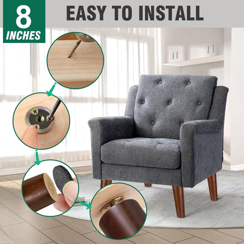 FoDau770 8 Inches, Set 4, 5/16" Brown Rubber Wood Furniture Legs Slant Tapered Wood Feet Mid Century Sofa Legs of UNC