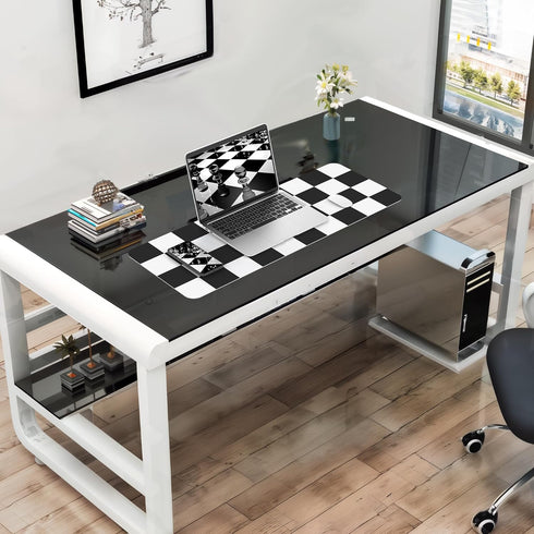 Non-Slip Desk Pad, Checkered Waterproof PU Leather Desk Protector, Large Blotter for Work/Home/Decor (31.5"x12", White)