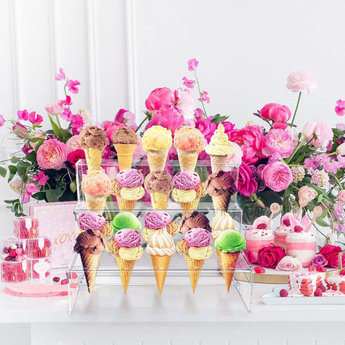 Holder,3-Tier 20 LUGUNU Acrylic Ice Cream Stand, Ice Cream Cone Holes Acrylic ice Cream Stand.Acrylic Ice Cream Cone