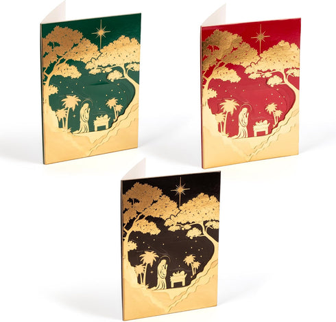 Premium Gold Foil Religious Christmas Card, Virgin Mary & Baby Jesus Design, 5" x 7", 3 Pack