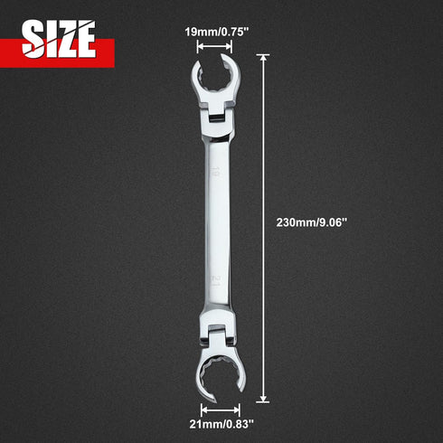 Flex Head Flare Nut Wrench Set, 19 * 21mm Flexible Flare Nut Wrench for Automotive and Plumbing Repairs