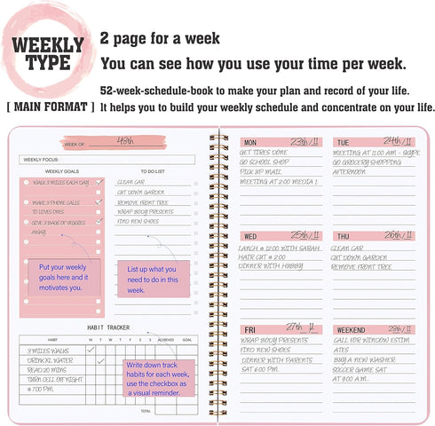 Undated Weekly Planner, A5 To Do List Notebook, Weekly Goals Habit Tracker Journal with Spiral Binding, 5.7 x 8.0 inches