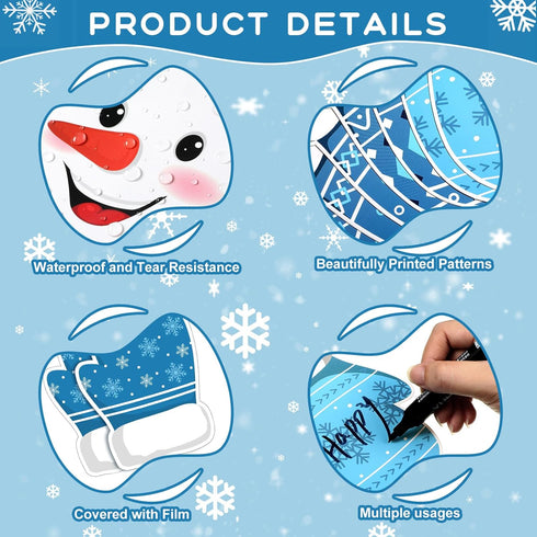 Faccito 70 Pcs Winter Snowman Bulletin Board Set, Blue Gloves and Snowflake Cutouts for Christmas Classroom Decor