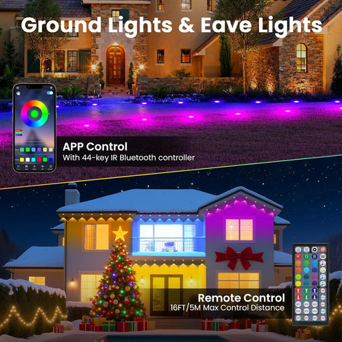 Wisada 50 IP67 RGB Outdoor Ground Lights FT, Permanent Outdoor Lights for House, Bluetooth Music Sync, Waterproof