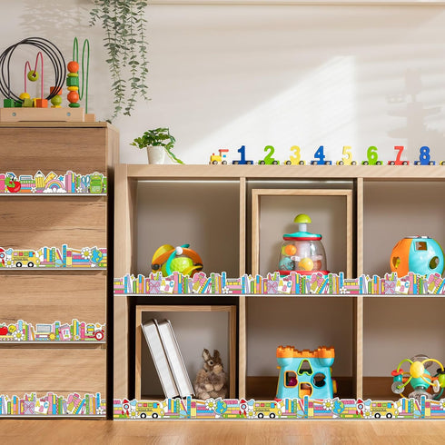 AnyDesign 69 60Pcs Ft Colorful Bookshelf Bulletin Board Border Border Trim Self-Adhesive Back to School Bulletin Board