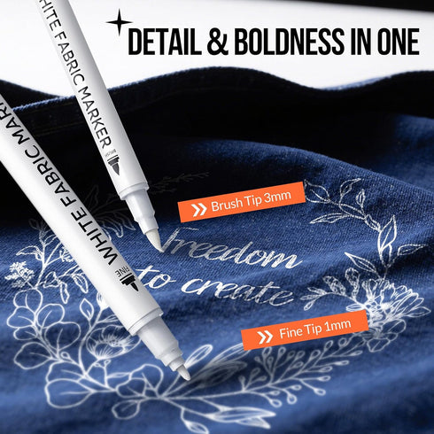 Set 2 Gain-Art White Fabric Marker for Dark Clothes, Wash-Resistant, No Bleed, Quick Dry Professional Dual Tip Pen