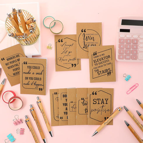 Fulmoon 200 Pcs Employee Christmas Appreciation Gifts, Bulk Kraft Inspirational Notebook, Motivational Bamboo Pen
