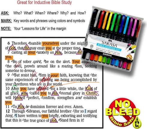 Zebra Sarasa Fineliner Bible Marking Kit - Set of 12