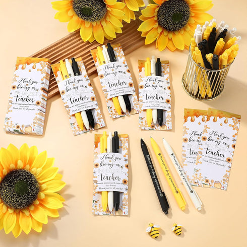 Teachers Appreciation Gifts Bulk, Cute Bee Back to School Gifts, Sunflower Bee Retractable Ballpoint Pens (30 Sets)