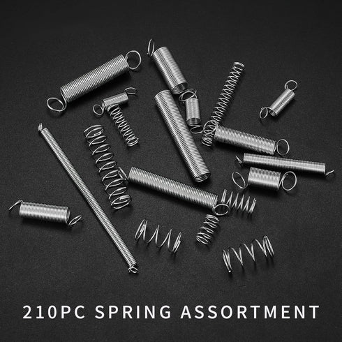 210 Pcs Spring Assortment Kit, Compression and Extension Springs, Zinc Plated Steel Wire Springs Repair Set