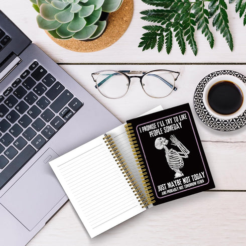 Funny Skeleton Prayer Gothic Notebook Journal, Halloween Themed Spiral Notebook, 5.5x8.3 Inch with 164 Pages