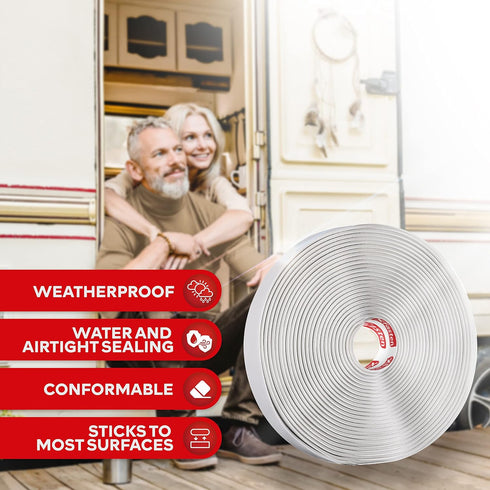 XFasten Butyl Seal Tape White, 1.5” Core 1/8" x 3/4'' x 45 Foot, Waterproof Butyl Sealing Tape