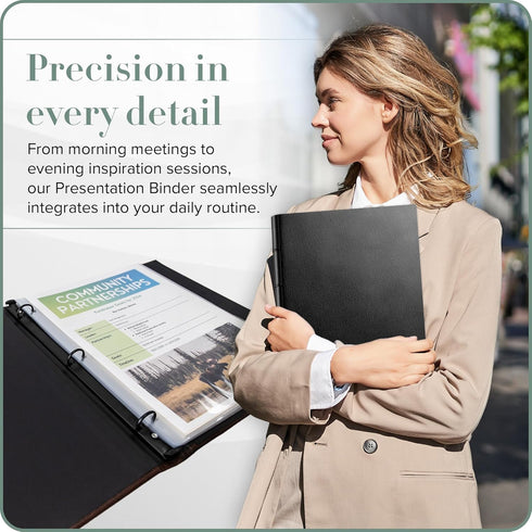 Gallery Leather 3 Ring Binder with Plastic Sleeves, Includes 10 Sheets, 8.5" x 11" Presentation Binder