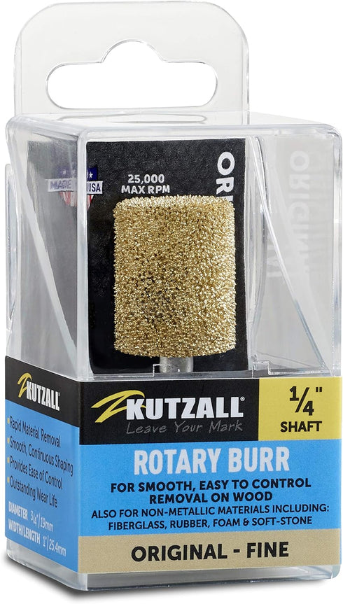 Kutzall Original Cylinder Rotary Burr, Fine, 1/4" Shaft, Wood Carving Bit for Bosch, DeWalt, Milwaukee