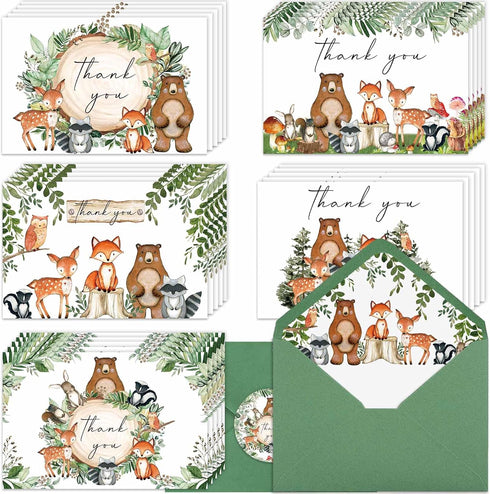 Yuzioey Woodland Thank You Cards, 4x6 Forest Animals Thank You Notes with Matching