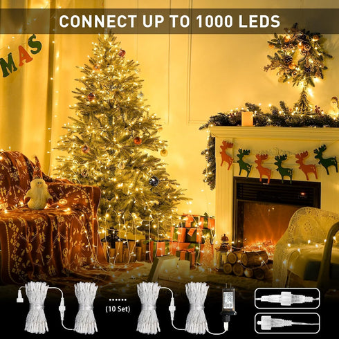 91.5ft 250 8 JMEXSUSS Connectable Warm White Christmas Lights Indoor Outdoor, LED Christmas String Lights, Modes