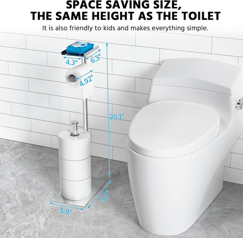 CISILY Silver Stainless Steel Toilet Paper Holder Stand with Phone Shelf, Bathroom Toliet Decor Decoration. Tissue