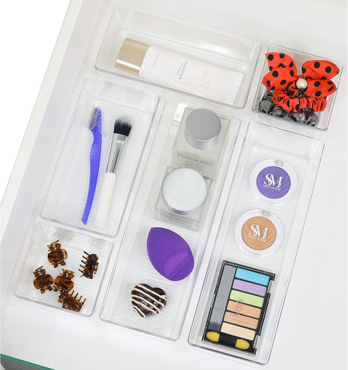 Simple Houseware Clear Drawer Organizer, Assorted Sizes, 6 Packs for Office Storage