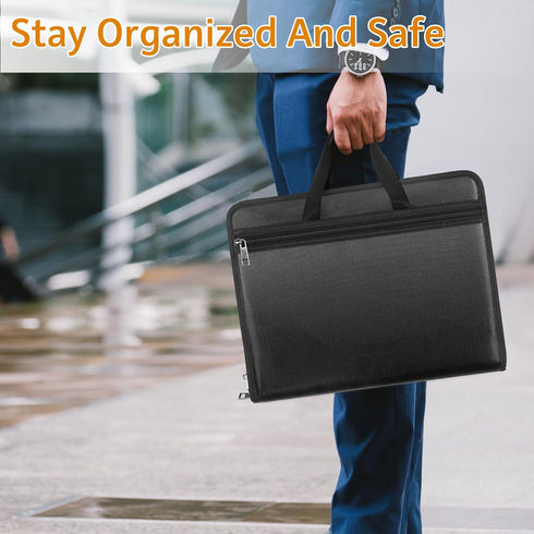 Important Document Organizer Folio, Fireproof Accordion File Folder with Zipper, 13 Pockets for Office Travel