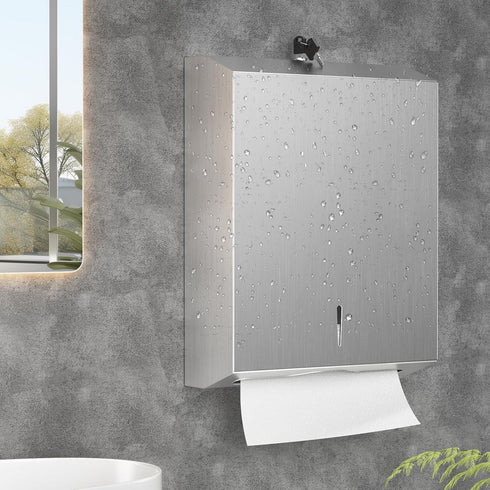 Commercial, Paper Towel Dispenser Wall Mount Stainless Steel Hand Towel Dispenser with Lock, c-fold/Multi-fold/Tri-fold