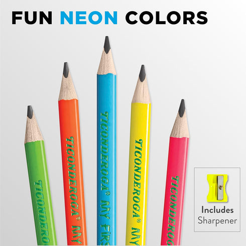 Ticonderoga My First Tri-Write Wood-Cased Pencils - Pre-Sharpened, 2 HB with Erasers, Neon Colors, 2 Count, 6 Packs