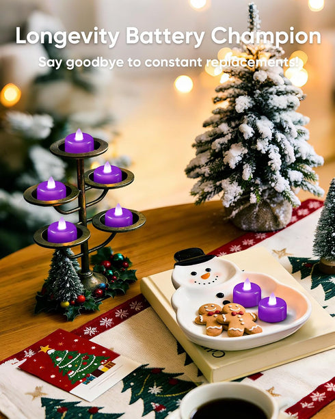 12 Pack Amagic Purple Flameless LED Tea Lights Candles Battery Operated, Electric Fake Tealight Candles for Party